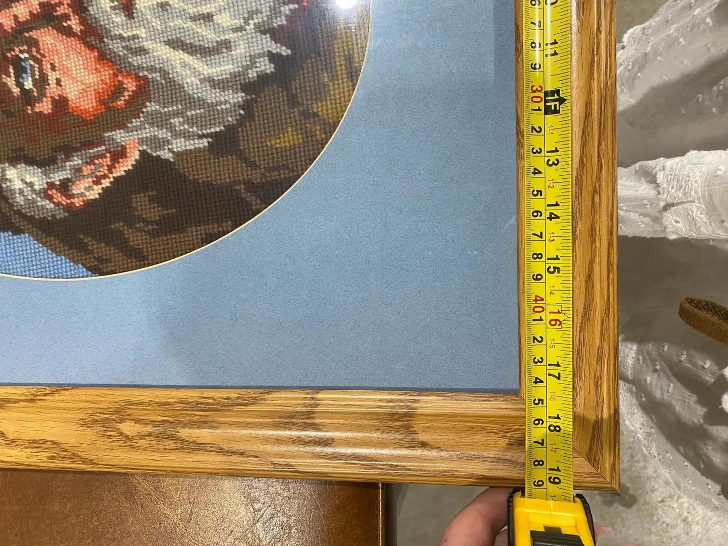 Framed Needlepoint Fisherman Art