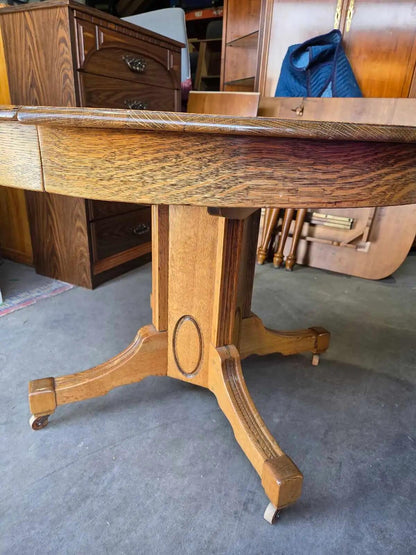 Round Oak Rolling Dining Table
