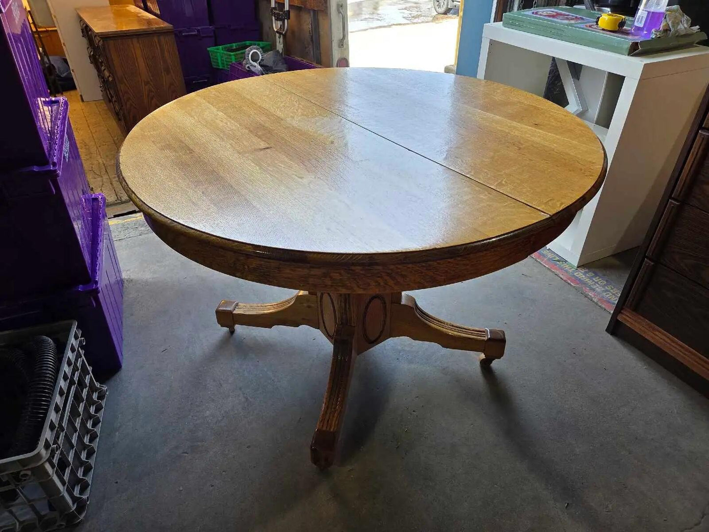 Round Oak Rolling Dining Table