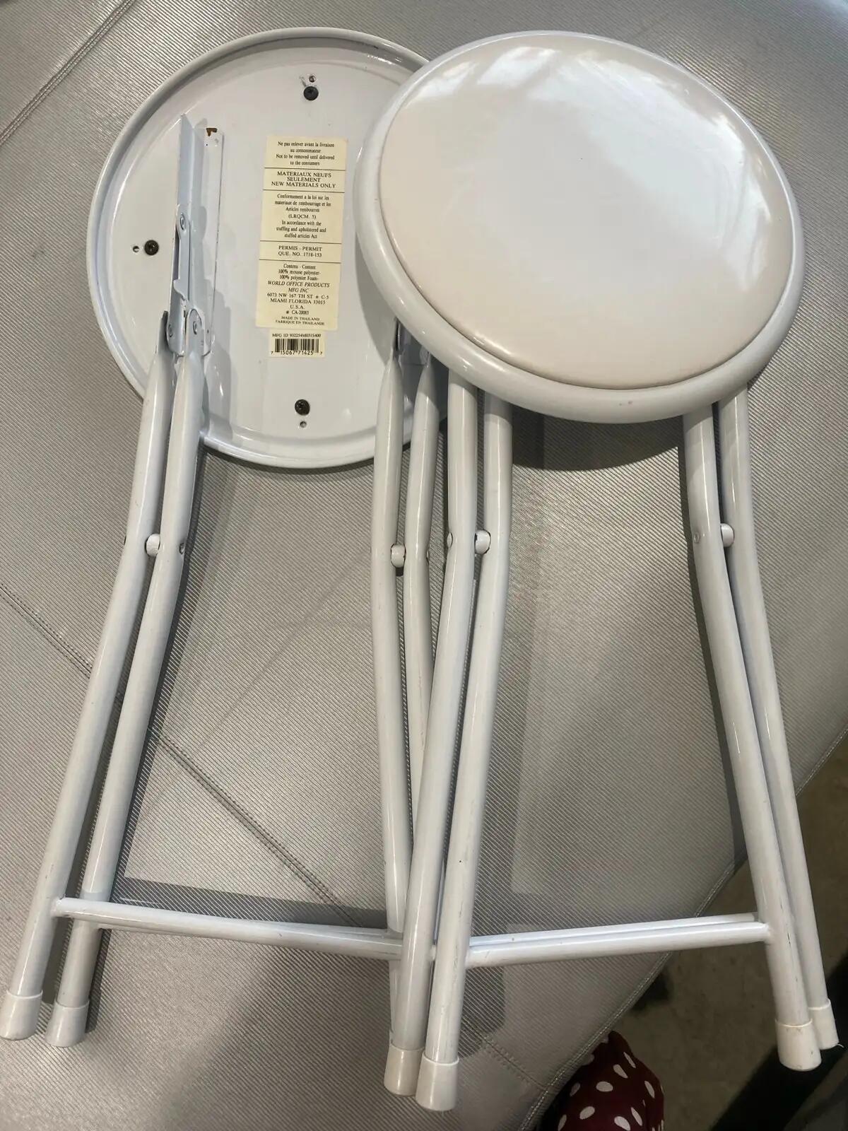 Set of 2 White Folding Stools