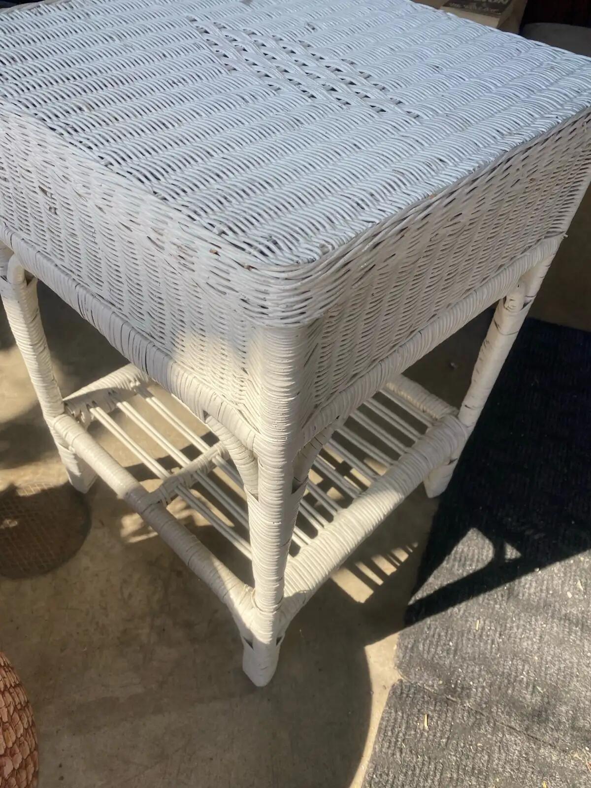 White Wicker Side Table