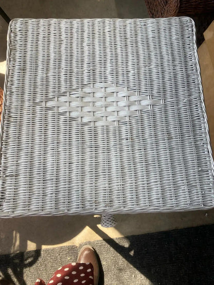 White Wicker Side Table