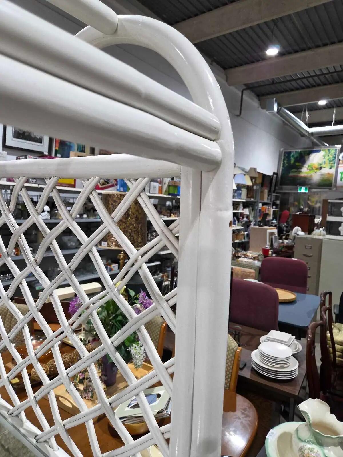 McGuire-Style Arched Cerused Rattan Étagère with 3 Glass Shelves