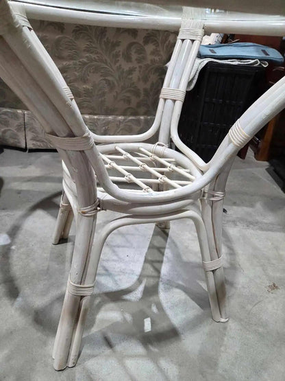 Rattan/Bentwood-Style Dining Set with Glass Top