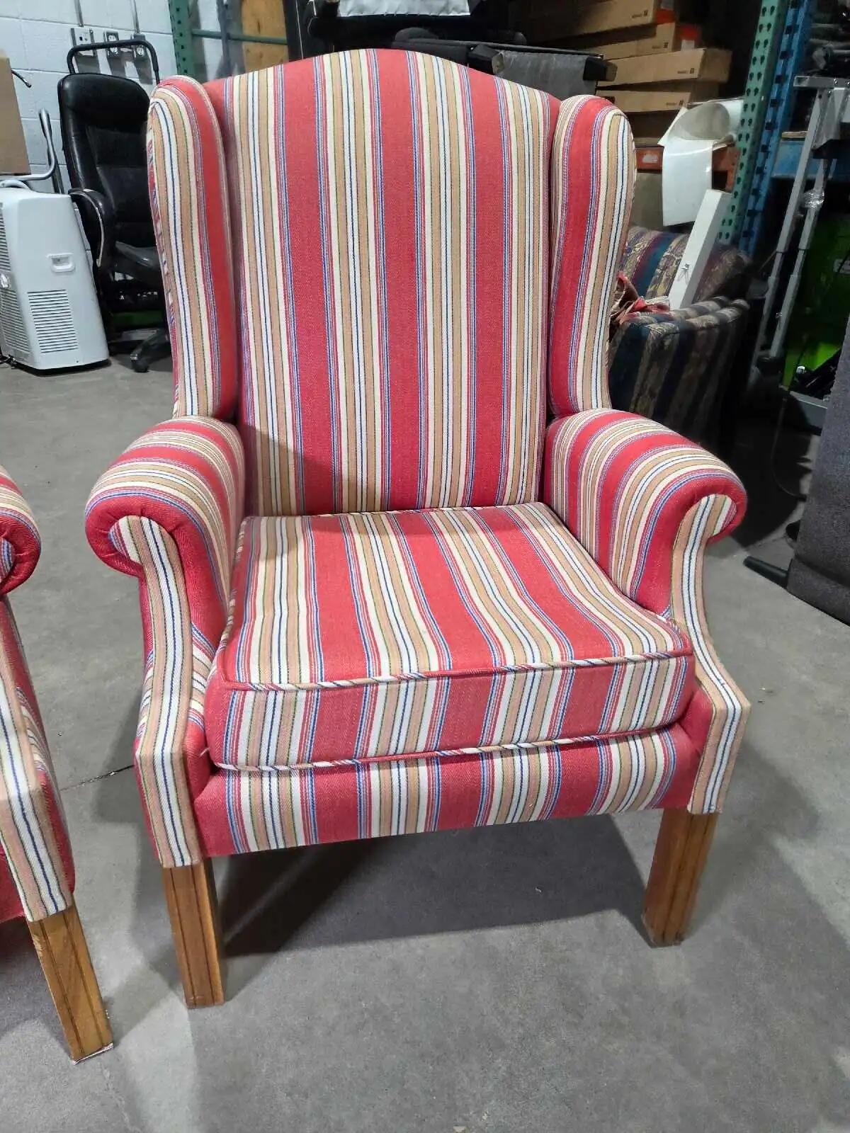 Kamor Furniture Striped Wingback Chairs - 2 Available