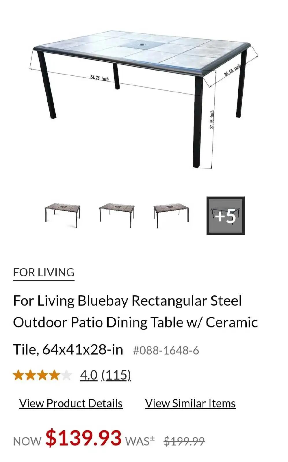 Rectangular Steel Outdoor Patio Dining Table w/ Ceramic Tiles