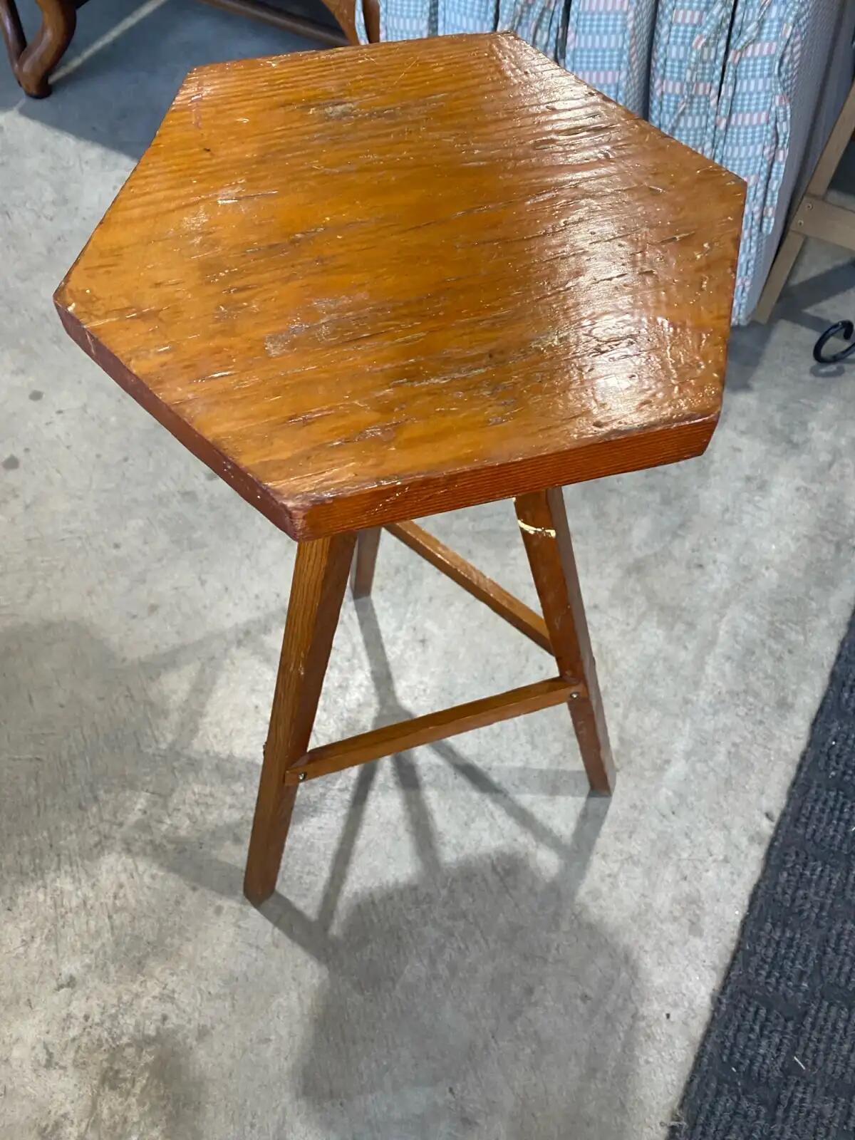 Vintage Style Hexagonal Wood Side Table | Tripod Plant