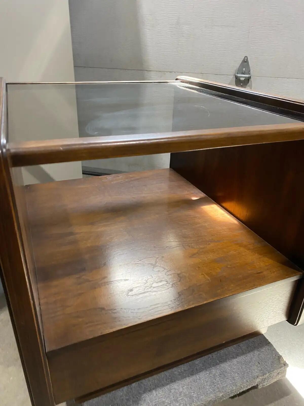 Set of two Glass Top 70’s Side Tables with drawers
