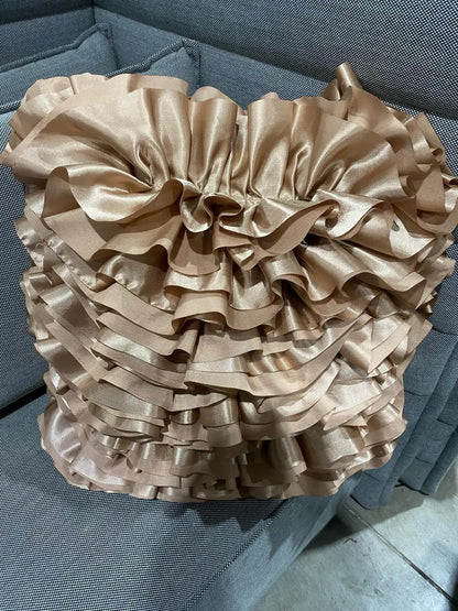 Set of 2 Ruffled Satin Decorative Pillows
