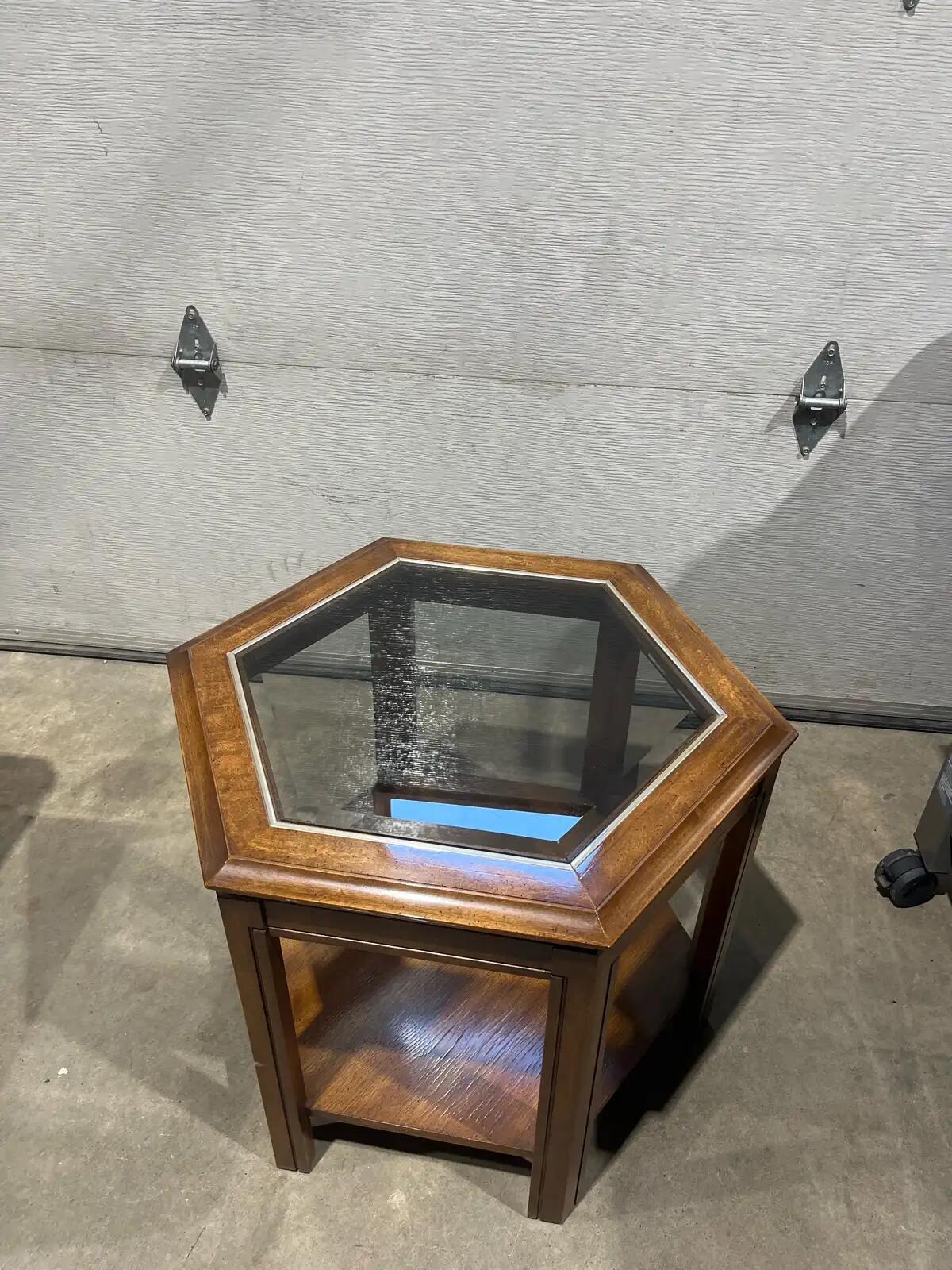 Vintage Hexagonal Wooden End Table