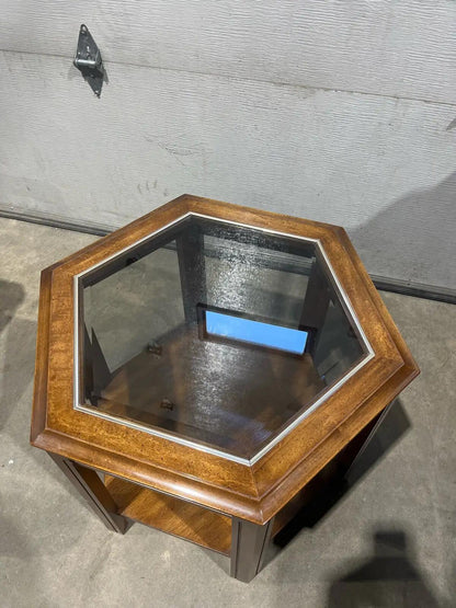 Vintage Hexagonal Wooden End Table