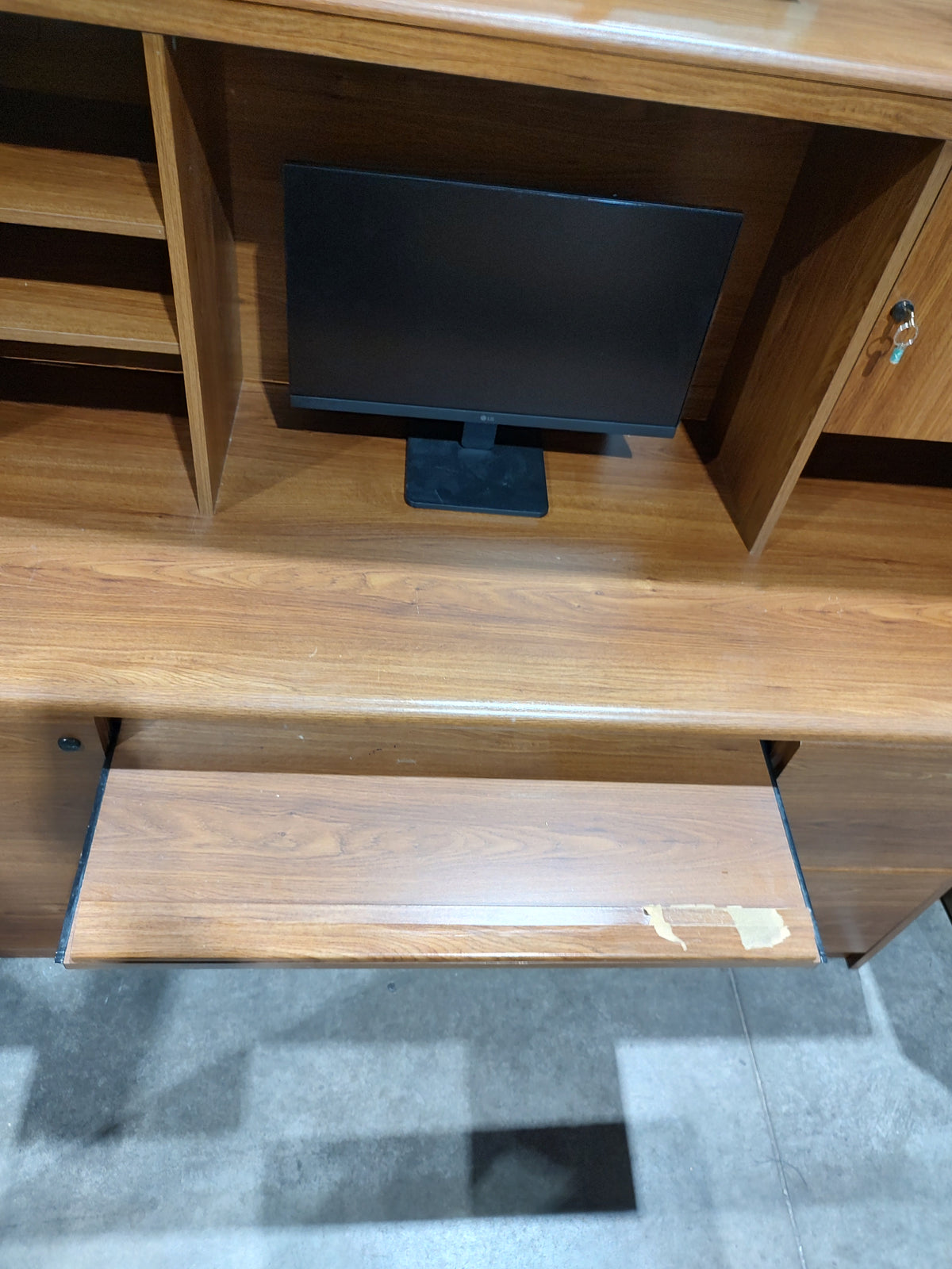 Wood-Tone Computer Desk with Storage Hutch & Keyboard Tray