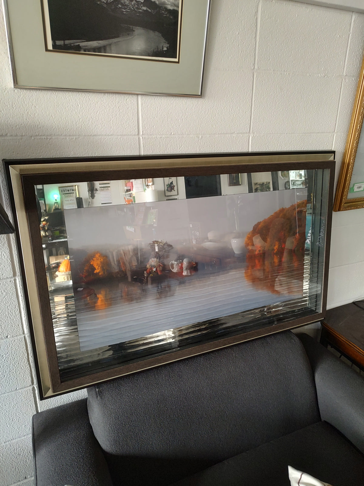 Framed Autumn Lake Landscape Mirror Art