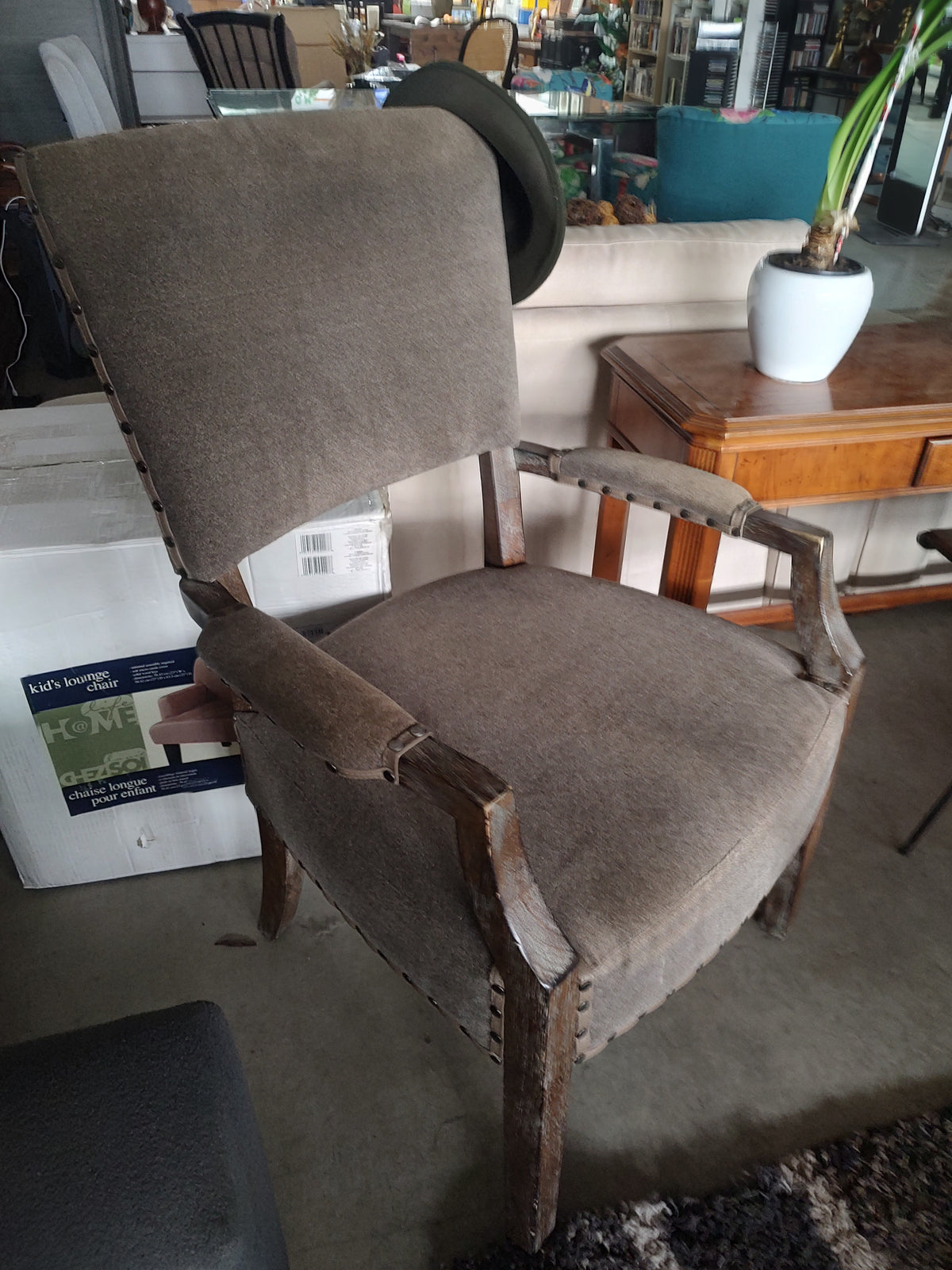 Taupe Upholstered Wood-Frame Accent Armchair