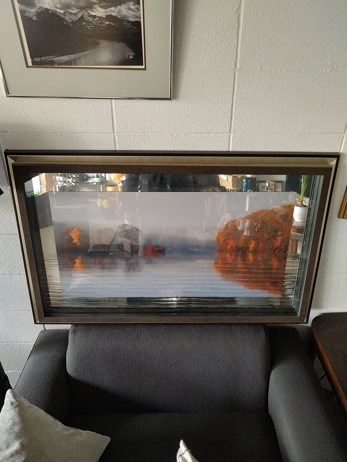 Framed Autumn Lake Landscape Mirror Art