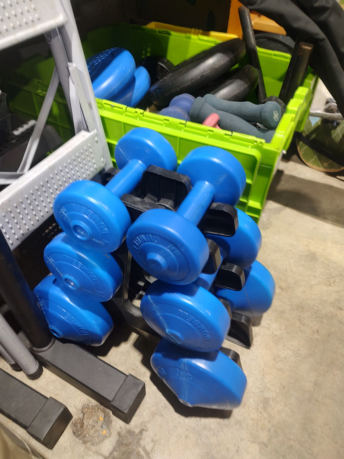 Blue Dumbbell Set with Storage Rack – 3 Pairs