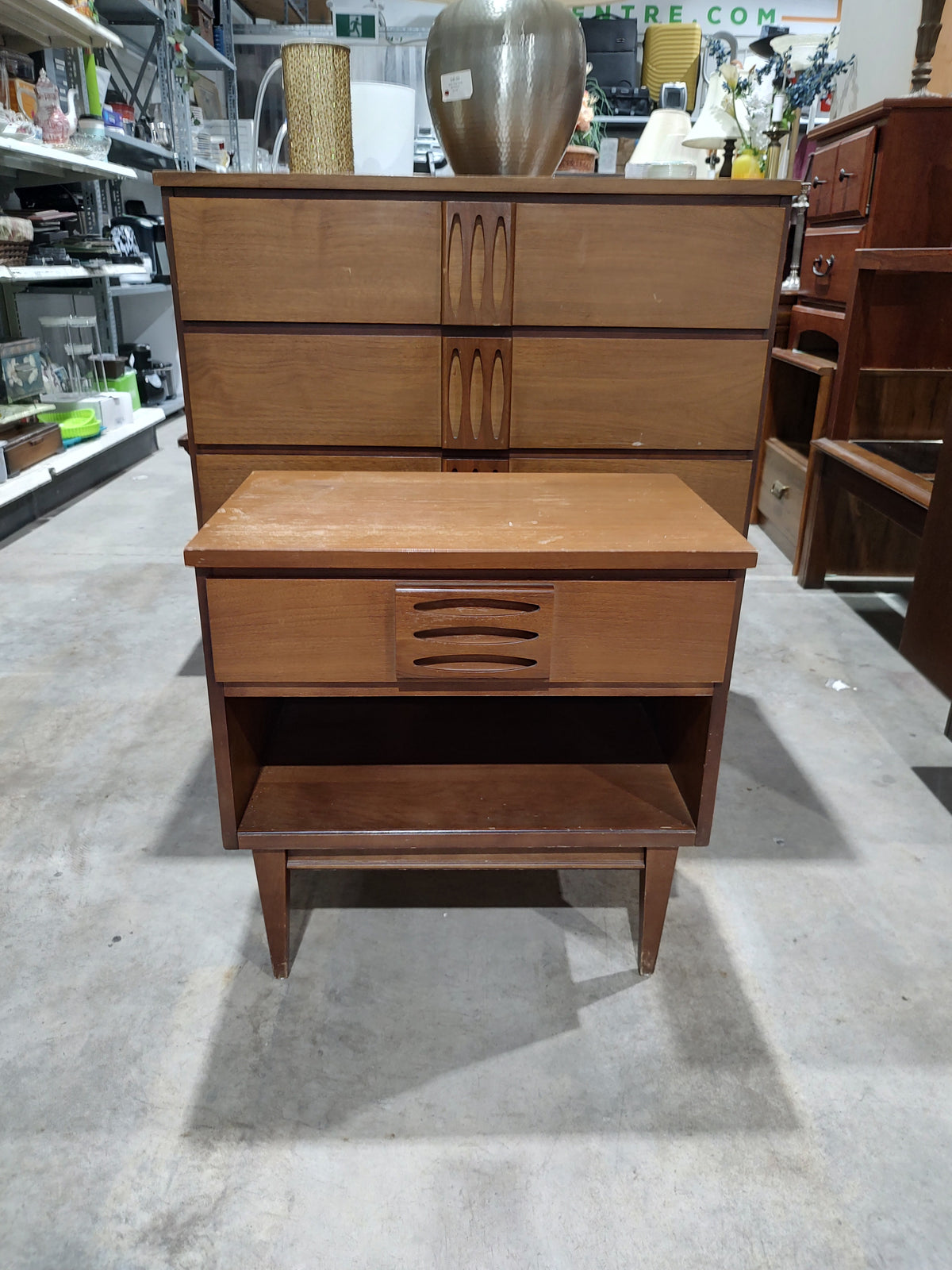 Mid-Century Style Nightstand with Drawer & Open Shelf