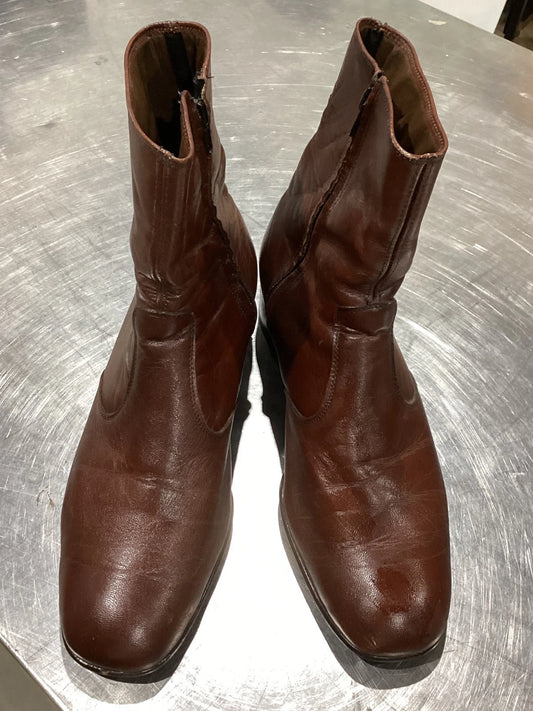 Vintage Brown Leather Side-Zip Ankle Boots